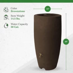 Algreen Athena 80 Gallon Plastic Outdoor Rain Barrel With Brass Spigot And Screen Guard For Rain Water Collection And Storage, Brownstone -Quality Garden Outdoor Store GUEST ad8a8018 a03b 43c9 8195 d51839dd9bcb
