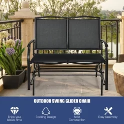 Costway Patio Glider Rocking Bench Double 2 Person Chair Loveseat Garden GreyBlack -Quality Garden Outdoor Store GUEST ae261056 5fbb 4e50 8325 e0bb19b2eb1e
