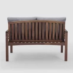 Saybrook Modern Metal And Wood Patio Loveseat - Gray/Dark Brown - Saracina Home -Quality Garden Outdoor Store GUEST ae9af088 ba9c 4721 8e43 d87ce52cba57