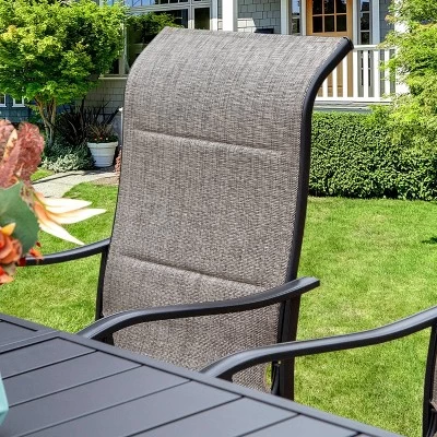 7pc Patio Dining Set With Rectangle Table With 2.6" Umbrella Hole & Sling Arm Chairs - Captiva Designs 1 7pc Patio Dining Set With Rectangle Table With 2.6" Umbrella Hole & Sling Arm Chairs - Captiva Designs