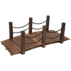 Outsunny 5 Ft Wooden Garden Bridge Arc Footbridge With Metal Chain Railings & Solid Fir Construction, Stained Wood -Quality Garden Outdoor Store GUEST af068b89 13a0 488b a0ca 1f8024244c79