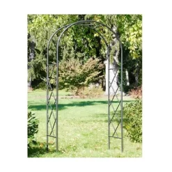 Achla Designs 92" Elegant Handcrafted Lattice Iron Garden Arbor Graphite Powder Coated Finish