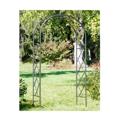 Achla Designs 92" Elegant Handcrafted Lattice Iron Garden Arbor Graphite Powder Coated Finish 1 Achla Designs 92" Elegant Handcrafted Lattice Iron Garden Arbor Graphite Powder Coated Finish