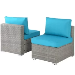 7pc Wicker Patio Conversation Set With Pillows & Cushion - Gray/Blue - GODEER -Quality Garden Outdoor Store GUEST b0634019 a1a2 4240 8395 f7d1324ef907