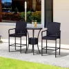 Outsunny Rattan Wicker Bar Set For 3 PCS With Ice Buckets, Patio Furniture With 1 Bar Table And 2 Bar Stools For Poolside, Backyard, Porches