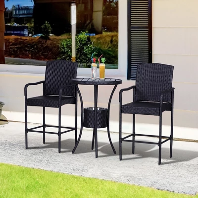 Outsunny Rattan Wicker Bar Set For 3 PCS With Ice Buckets, Patio Furniture With 1 Bar Table And 2 Bar Stools For Poolside, Backyard, Porches 1 Outsunny Rattan Wicker Bar Set For 3 PCS With Ice Buckets, Patio Furniture With 1 Bar Table And 2 Bar Stools For Poolside, Backyard, Porches