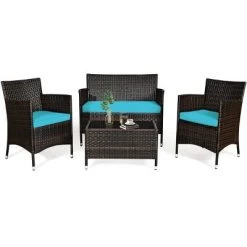 Tangkula 4-Piece Patio Rattan Wicker Conversation Furniture Set Sofa Chair Table Set -Quality Garden Outdoor Store GUEST b12d256d 0776 4d72 a853 ff83ea795330