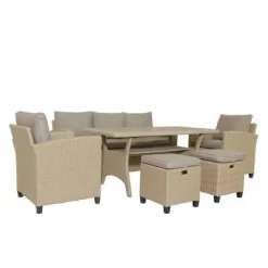 6pc Outdoor Wicker Conversation Set With Arm Chairs, Sofa, Ottomans & Coffee Table - Brown - GODEER -Quality Garden Outdoor Store GUEST b1b7a895 f487 40b8 831c 9d02754cec0d