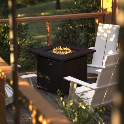 Flash Furniture Outdoor 50,000 BTU Black 28"Square Metal Fire Pit Table With Lid And Lava Rock 6 Flash Furniture Outdoor 50,000 BTU Black 28"Square Metal Fire Pit Table With Lid And Lava Rock - Image 6