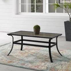 Dahlia Outdoor Tempered Glass Rectangular Coffee Table Matte Black/Brown - Crosley