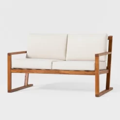 Saracina Home Modern Slat -Back Acacia Outdoor Bench With Cushions -Quality Garden Outdoor Store GUEST b32eb02a fd49 4839 b47e 059064873bd3