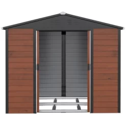 Outsunny 94.5" X 81" Outdoor Storage Shed, Galvanized Steel Metal Garden Shed With Double Sliding Lockable Door, Floor Frame, Vents, Teak -Quality Garden Outdoor Store GUEST b3de18ae 1be2 4d80 baff ce5c910ec0f8