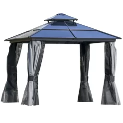 Outsunny Hardtop Gazebo Outdoor Polycarbonate Canopy Aluminum Frame Pergola With Double Vented Roof, Netting & Curtains For Garden 14 Outsunny Hardtop Gazebo Outdoor Polycarbonate Canopy Aluminum Frame Pergola With Double Vented Roof, Netting & Curtains For Garden -Quality Garden Outdoor Store GUEST b5508373 20b1 469c a5fe 5fb411660723