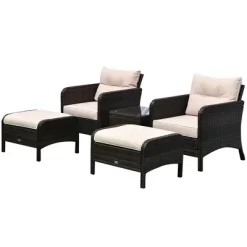 Outsunny 5 Piece Rattan Wicker Lounge Chair, Outdoor Patio Conversation Set With 2 Cushioned Chairs, 2 Ottomans & Tempered Glass Top Coffee Table 9 Outsunny 5 Piece Rattan Wicker Lounge Chair, Outdoor Patio Conversation Set With 2 Cushioned Chairs, 2 Ottomans & Tempered Glass Top Coffee Table -Quality Garden Outdoor Store GUEST b6400669 6f91 4307 99d7 1bef9dcb9c8d