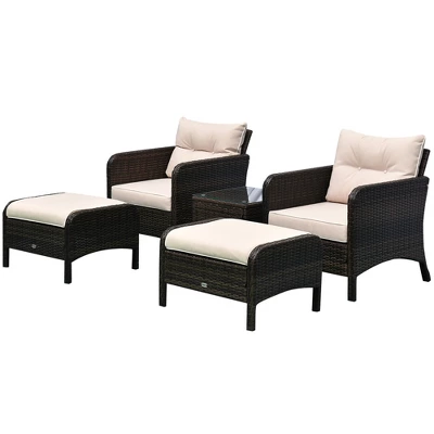 Outsunny 5 Piece Rattan Wicker Lounge Chair, Outdoor Patio Conversation Set With 2 Cushioned Chairs, 2 Ottomans & Tempered Glass Top Coffee Table 3 Outsunny 5 Piece Rattan Wicker Lounge Chair, Outdoor Patio Conversation Set With 2 Cushioned Chairs, 2 Ottomans & Tempered Glass Top Coffee Table - Image 3
