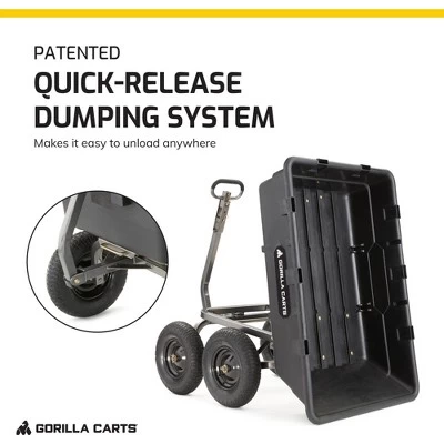 Gorilla Carts 1500 Pound Capacity Super Heavy Duty Poly Yard Garden Steel Dump Utility Wheelbarrow Wagon Cart With 2 In 1 Towing ATV Handle, Black 2 Gorilla Carts 1500 Pound Capacity Super Heavy Duty Poly Yard Garden Steel Dump Utility Wheelbarrow Wagon Cart With 2 In 1 Towing ATV Handle, Black - Image 2