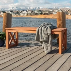 53" Slatted Acacia Wood X-Frame Patio Bench Brown - Saracina Home -Quality Garden Outdoor Store GUEST b693a23e 6fc7 41fe 8ad1 80ccc722306b