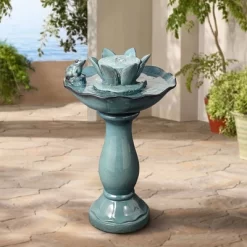 John Timberland Pleasant Pond Modern Bubbler Lotus Flower Outdoor Floor Water Fountain 25 1/4" For Yard Garden Patio Deck Porch House Exterior