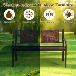 Costway Patio Garden Bench Steel Frame Rattan Backrest Park Yard Outdoor Porch Furniture -Quality Garden Outdoor Store GUEST b700c723 2a5a 40f7 a834 fa98849e7db0