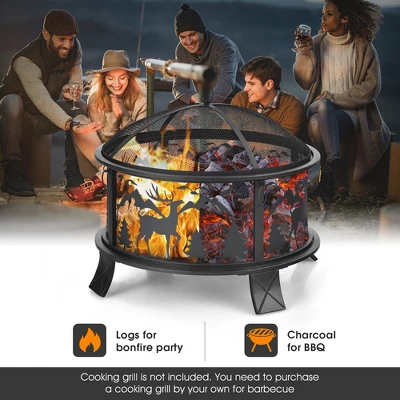 Costway 26" Outdoor Fire Pit Wood Burning Metal Firepit Bowl With Spark Screen Poker 6 Costway 26" Outdoor Fire Pit Wood Burning Metal Firepit Bowl With Spark Screen Poker - Image 6