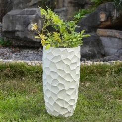 LuxenHome White MgO Geometric Pattern 22" Tall Round Planter -Quality Garden Outdoor Store GUEST b7595511 1ba9 430a a19e 00761c0e8d04