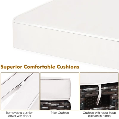 Costway 2PCS Patio Rattan Ottoman Cushioned Seat Beige 6 Costway 2PCS Patio Rattan Ottoman Cushioned Seat Beige - Image 6