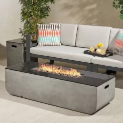 Adio Rectangular 56" Light Weight Concrete Gas Fire Pit With Tank Holder Light Gray - Christopher Knight Home -Quality Garden Outdoor Store GUEST b80ccbc3 4867 40a7 bf3a 5768a6de66ff