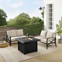 Kaplan 3pc Outdoor Conversation Set With Fire Table & 2 Loveseats - Oatmeal - Crosley -Quality Garden Outdoor Store GUEST ba50c16a adf4 422b b83f fa6fc402fed8