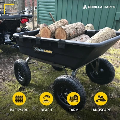 Gorilla Carts 1500 Pound Capacity Super Heavy Duty Poly Yard Garden Steel Dump Utility Wheelbarrow Wagon Cart With 2 In 1 Towing ATV Handle, Black 4 Gorilla Carts 1500 Pound Capacity Super Heavy Duty Poly Yard Garden Steel Dump Utility Wheelbarrow Wagon Cart With 2 In 1 Towing ATV Handle, Black - Image 4