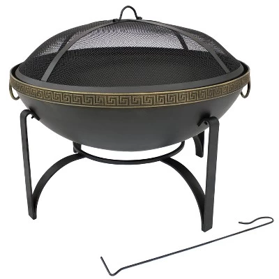 Sunnydaze Decor Sunnydaze Outdoor Camping Or Backyard Steel Contemporary Fire Pit Bowl With Handles And Spark Screen - 26" - Black 5 Sunnydaze Decor Sunnydaze Outdoor Camping Or Backyard Steel Contemporary Fire Pit Bowl With Handles And Spark Screen - 26" - Black - Image 5