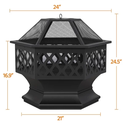 Yaheetech 24in Outdoor Hex Fire Pits Firepit Bowl With Spark Screen & Poker For Patio Backyard 7 Yaheetech 24in Outdoor Hex Fire Pits Firepit Bowl With Spark Screen & Poker For Patio Backyard - Image 7
