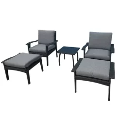 5pc Outdoor Wicker Conversation Set With Arm Chairs, Accent Table & Ottomans - Gray - GODEER -Quality Garden Outdoor Store GUEST bbe55910 e9d6 45f3 b103 8fb045e0e6e5