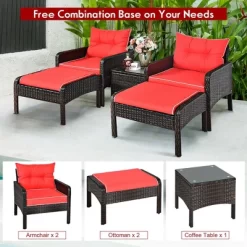 Costway 5 PCS Patio Rattan Furniture Set Sofa Ottoman Table W/Cushion Garden Red -Quality Garden Outdoor Store GUEST bc9d5902 735a 4634 9b77 49f832e75510