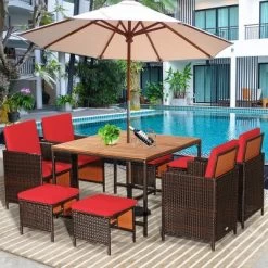 Costway 9PCS Patio Rattan Dining Set Cushioned Chairs Ottoman Wood Table Top WhiteRed 21 Costway 9PCS Patio Rattan Dining Set Cushioned Chairs Ottoman Wood Table Top WhiteRed -Quality Garden Outdoor Store GUEST bcbc7171 ae19 4f8d b4ca 759523a7f690