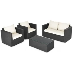 Costway 4PCS Patio Rattan Furniture Set Cushioned Sofa Chair Coffee Table Off White 15 Costway 4PCS Patio Rattan Furniture Set Cushioned Sofa Chair Coffee Table Off White -Quality Garden Outdoor Store GUEST bce24781 b6d8 4986 834e 79bc1ab47154