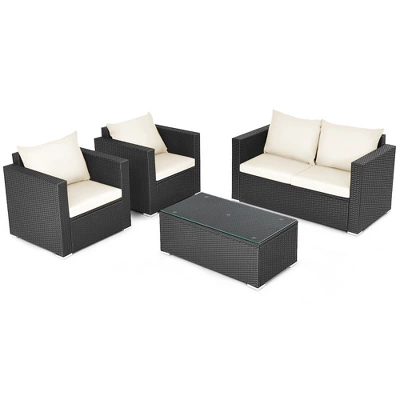 Costway 4PCS Patio Rattan Furniture Set Cushioned Sofa Chair Coffee Table Off White 8 Costway 4PCS Patio Rattan Furniture Set Cushioned Sofa Chair Coffee Table Off White - Image 8
