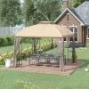 Outsunny 10' X 10' Patio Gazebo Canopy Outdoor Canopy Shelter With Double Tier Roof, Removable Mesh Netting, Display Shelves