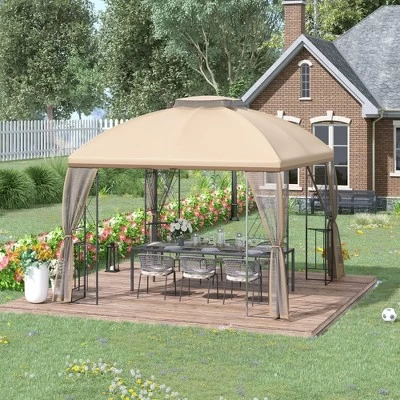 Outsunny 10' X 10' Patio Gazebo Canopy Outdoor Canopy Shelter With Double Tier Roof, Removable Mesh Netting, Display Shelves 1 Outsunny 10' X 10' Patio Gazebo Canopy Outdoor Canopy Shelter With Double Tier Roof, Removable Mesh Netting, Display Shelves