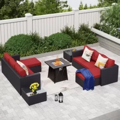 Captiva Designs 7pc Steel & Wicker Outdoor Square Fire Pit Furniture Set With Cushions -Quality Garden Outdoor Store GUEST bd495b68 983d 465f 9a48 b08f3a49b6f4