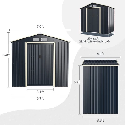 Costway Metal Storage Shed For Garden And Tools W/Sliding Double Lockable Doors 2 Costway Metal Storage Shed For Garden And Tools W/Sliding Double Lockable Doors - Image 2
