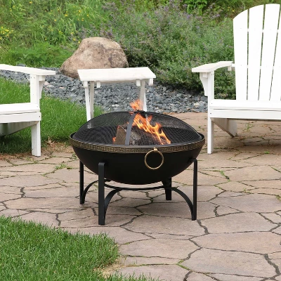 Sunnydaze Decor Sunnydaze Outdoor Camping Or Backyard Steel Contemporary Fire Pit Bowl With Handles And Spark Screen - 26" - Black 1 Sunnydaze Decor Sunnydaze Outdoor Camping Or Backyard Steel Contemporary Fire Pit Bowl With Handles And Spark Screen - 26" - Black