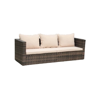 4pc Wicker Patio Sectional Seating Set With Sofa, Arm Chair, Ottoman & Accent Table - Brown/Beige - GODEER 6 4pc Wicker Patio Sectional Seating Set With Sofa, Arm Chair, Ottoman & Accent Table - Brown/Beige - GODEER - Image 6