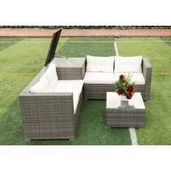 4pc Wicker Patio Seating Set With Cushions - Gray/Beige - GODEER 31 4pc Wicker Patio Seating Set With Cushions - Gray/Beige - GODEER -Quality Garden Outdoor Store GUEST bed6c083 231a 488e 8d2c c3cbaeff7856 1
