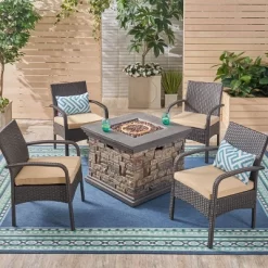 Christopher Knight Home 5pc Cordoba Wrought Iron Outdoor Patio Fire Pit Furniture Set With Club Chairs -Quality Garden Outdoor Store GUEST bf48021e c56a 442d be10 f46eaf58a796