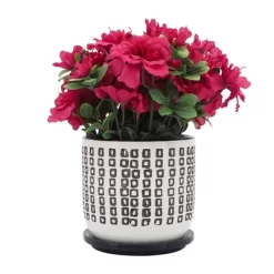 Sagebrook Home 6" Wide Square Patterned Ceramic Planter With Saucer Black