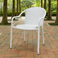 Palm Harbor 4pk Outdoor Wicker Stackable Chairs - White - Crosley