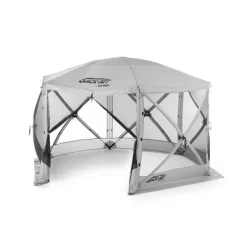 CLAM Quick-Set Escape 11.5' X 11.5' Portable Pop-Up Outdoor Camping Gazebo Screen Tent 6 Sided Canopy Shelter And Carry Bag With 6 Wind And Sun Panels