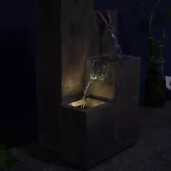 Sunnydaze Decor Sunnydaze Indoor Home Office Polyresin Faux Wooden Tiered Columns Tabletop Fountain With LED Lights - 13"