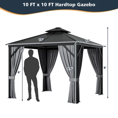 Costway 10' X 10' Patio Double-Top Hardtop Gazebo Galvanized Steel Roof Aluminum Frame 3 Costway 10' X 10' Patio Double-Top Hardtop Gazebo Galvanized Steel Roof Aluminum Frame - Image 3
