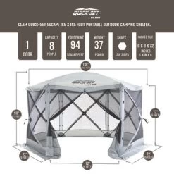 CLAM Quick-Set Escape Portable Pop-Up Outdoor Camping Gazebo Screen Tent Sided Canopy Shelter With Ground Stakes & Carry Bag